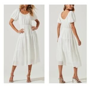 ASTR the Label NWT White Gauze Puff Sleeve Tiered Maxi Dress M LWD Bridal Resort